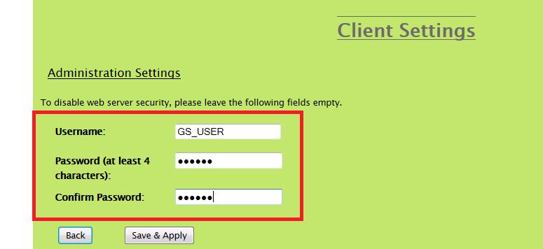 13. Administration Settings Here you can change the Username and Password of the node.