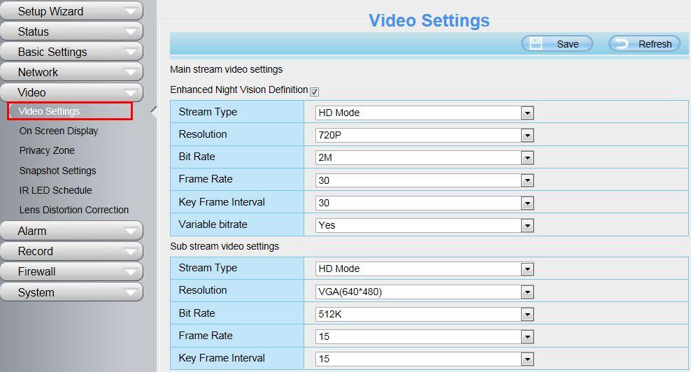 5 Video This section allows you to configure Video stream settings, On screen display and Snapshot settings. 4.5.1 Video Settings There are two ways to set the stream video settings.