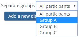 Viewing and Participating in Forums with Group Mode A forum set with Group Mode (Separate Groups or Visible Groups, see above) is recognised accordingly from the top-left corner of the forum s page.