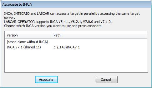 ETAS Installation To select the INCA version If you have installed several versions of INCA, you can specify the version to be used (for accessing INCA experiments with LABCAR-CCI V5.4.2).
