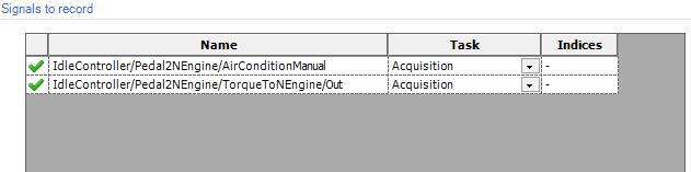 Also add the "AirConditionManual" model input to the Datalogger. Select a task according to which the Datalogger should record (here "Acquisition").