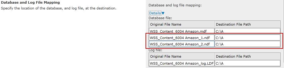 settings for this content database. Figure 54: Detailed settings for one content database having multiple NDF files.