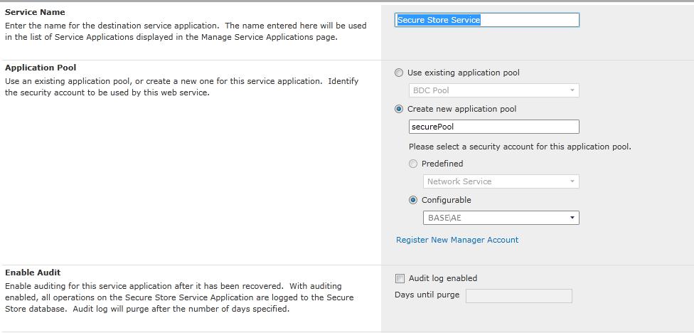 Figure 62: Secure Store Service Application settings. Figure 63: Secure Store Service Application settings.