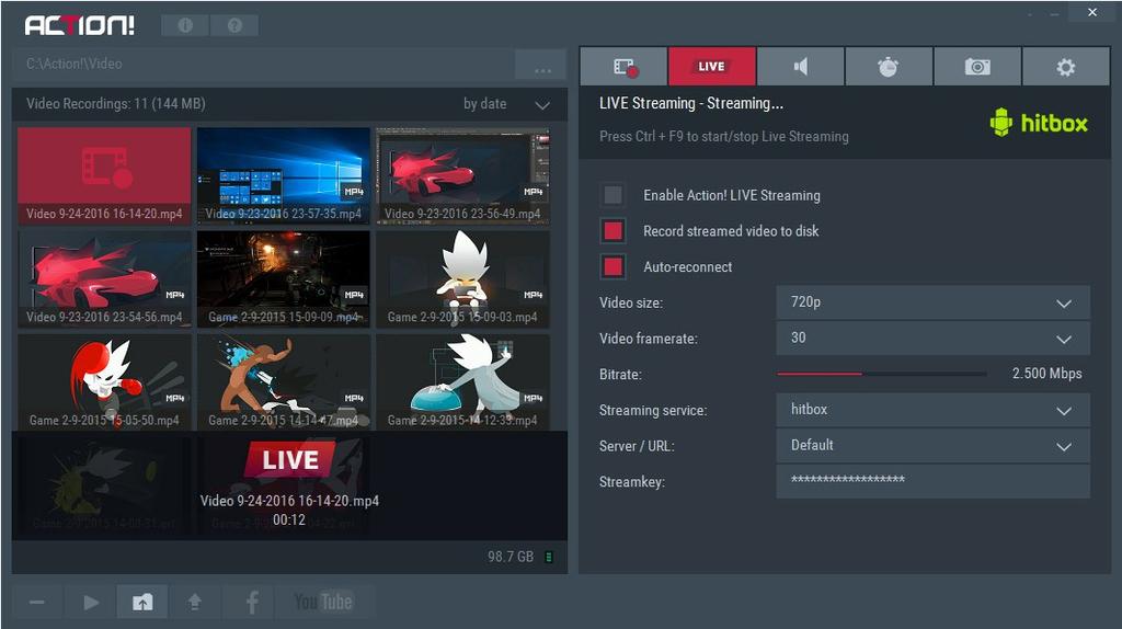 LIVE STREAMING Start streaming Action! HUD Setup all streaming options and make sure that Enable Action! Live Streaming option is checked.