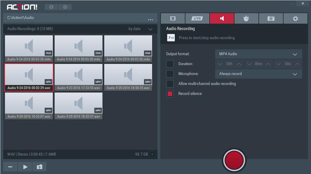 AUDIO RECORDING Introduction Recording options Action! can record everything you hear on your PC. Audio recording function allows to record music and audio sounds from games, applications or videos.