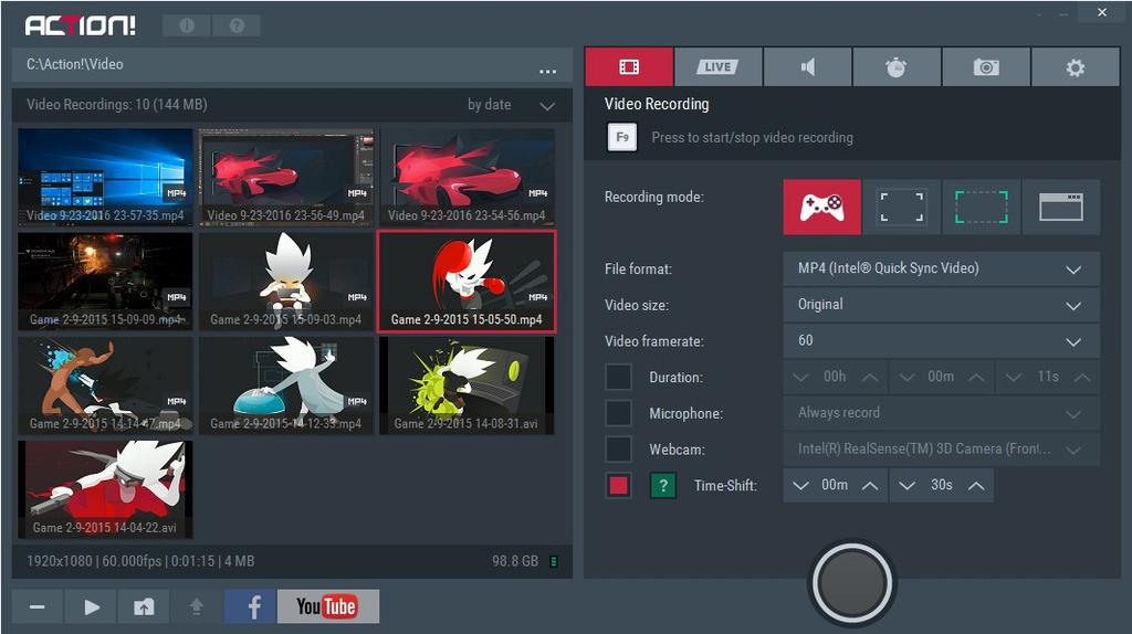 VIDEO & AUDIO RECORDINGS PLAYBACK Video recordings playback Action! includes internal fast player dedicated for video recordings playback.