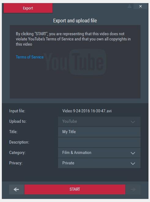 EXPORTING TO YOUTUBE YouTube profile To export and upload video recording to YouTube please select a recording in main Action! window and click button.