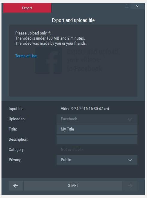 EXPORTING TO FACEBOOK Facebook profile To export and upload video recording to Facebook please select a recording in main Action! window and click button.