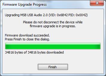 Make sure all music software is closed! You will see a progress window. Once the firmware download is successful, click Finish.