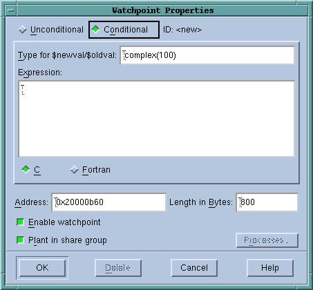 Tools Menu Commands Figure 78: Tools > Watchpoint Dialog Box Expression such as int, integer, float, real, or char. You cannot use aggregate types such as arrays and structures.
