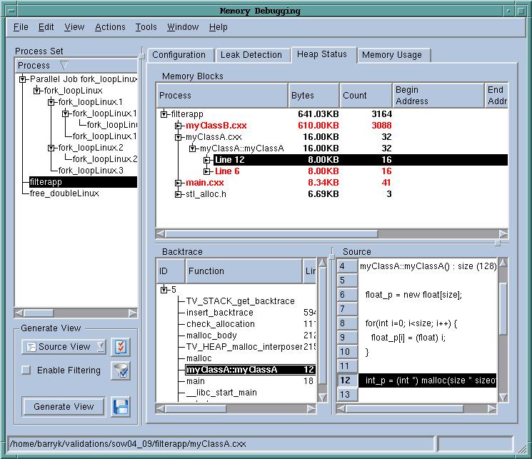 Heap Status Page Figure 114: Heap Status Page: Source View Graphical View Controls in the toolbar differ between views.