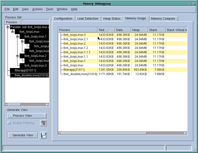 File Menu Commands Figure 119: Memory Usage Page: Process View from the size of the virtual memory mapping in which the stack resides.