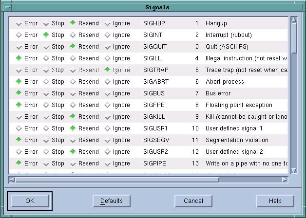File Menu Commands File > Signals Use this dialog box to control the way TotalView responds to UNIX signals.