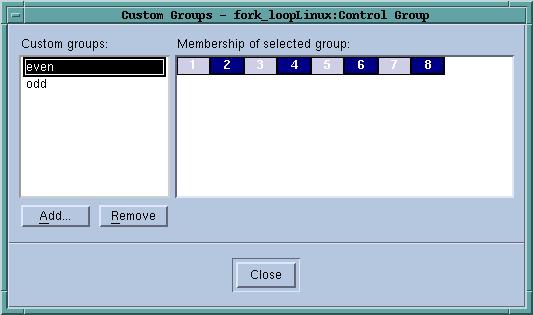 Group Menu Commands Figure 40: Group > Custom Groups Dialog Box If you have changed a group s membership and then press the Add button, TotalView asks if it should save the group.