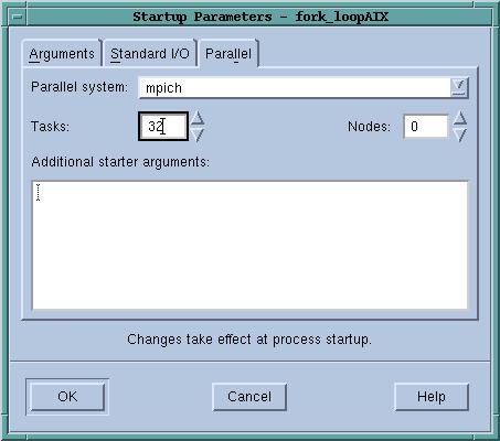 Thread Menu Commands Figure 46: Process > Startup Parameters Dialog Box: Parallel Page that you create. For more information, see http:// www.etnus.com/documentation/mpi_startup.html.