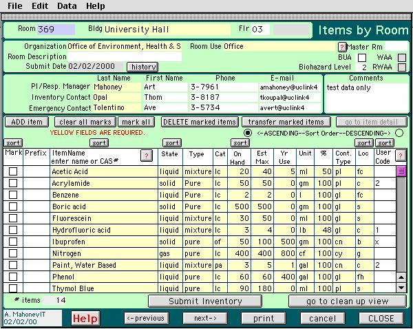 ! Open up the Items or Chemical Index tables under Data in the menu (see section 9: Advanced Features of the Database).