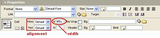 Set the width of each column Set the width of a column by selecting the top cell in the column and entering a width in the Properties panel.