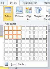 Inserting tables Tables make data easy to align and organize. Using the table option in the Insert tab you can insert a table of any size by choosing the number of rows and columns.