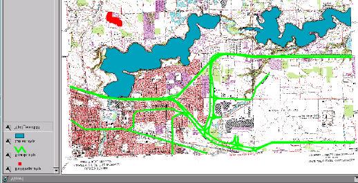 Now that we have digitized a point theme (buildings.shp), and line theme (roads.shp), and a polygon theme (lakes.