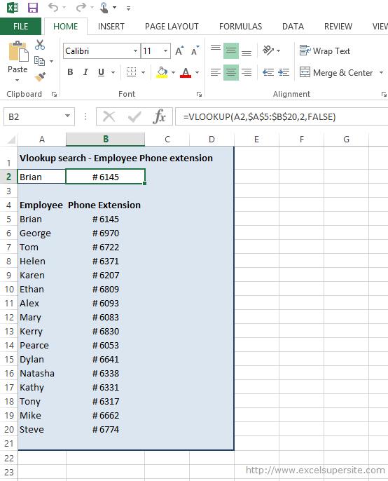 employee names) and cell B2 shows the result of our Vlookup