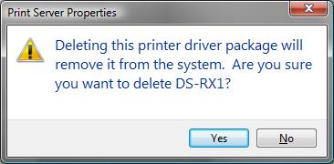 (8) When the Print Server Properties confirmation window appears, click on the Yes