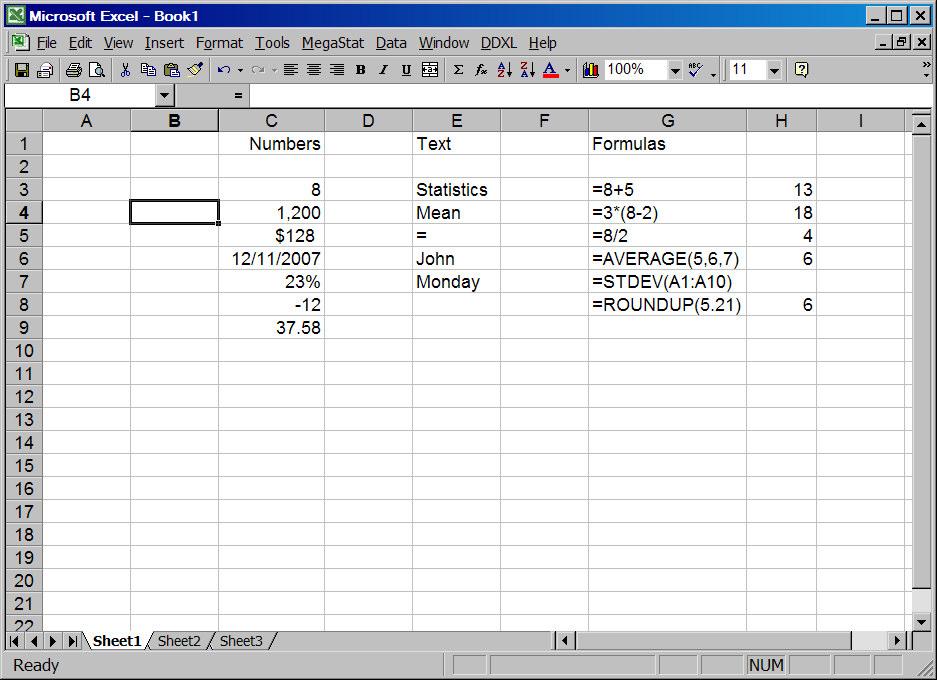 Cells Reference Selecting and Copying Cells Inserting Columns or Rows Formatting cells Sorting data Charts and Graphs Functions Cells An EXCEL worksheet consists of a grit made of columns and rows.