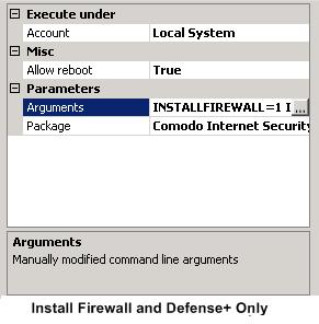 The command is displayed in the Arguments fields.