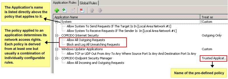 To modify the firewall policy for an application: Double click on the application name to begin 'Creating or Modifying Network Policy' (OR) Select the application name and click the Network Policy'