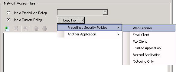 a Predefined Policy Select this option to quickly deploy an existing policy on to the target application. Choose the policy from the drop-down menu.