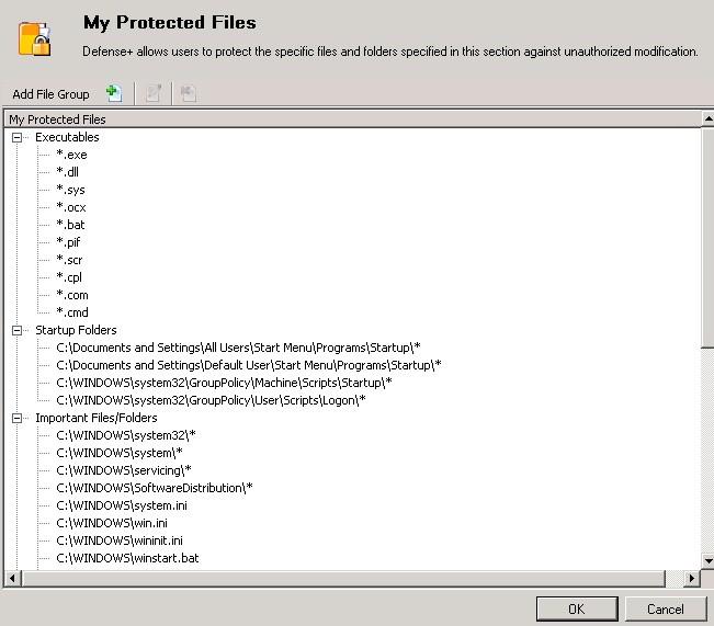 4. My Protected Files My Protected Files setting helps protect specific files and folders against unauthorized modification.