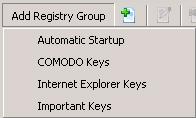 Comodo Internet Security provides a default selection of 'Automatic Startup' (keys), 'Comodo Keys', 'Internet Explorer Keys' and 'Important Keys'.