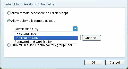 ii. Allow automatic remote access If you want EasyVPN to automatically grant access to your desktop for the selected user, select this option.