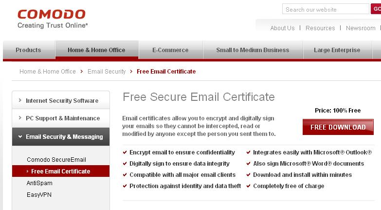 Click the Free download button to initiate the certificate download and installation process. The process consists of two steps.