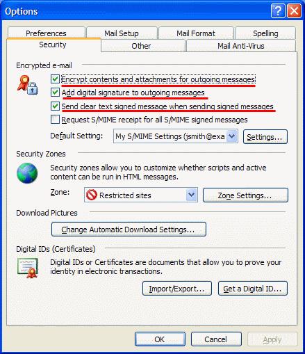 button beside the Encryption Certificate text box and select your email certificate from the Select Certificate dialog.