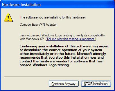 Click 'Continue Anyway' in the Windows warning