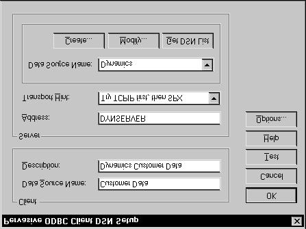 CHAPTER 5 SETTING UP A DATA SOURCE 4. Enter the client setup information. The ODBC Setup window will appear, allowing you to enter setup information for the ODBC data source.