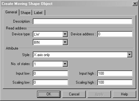 3.8 Moving Shape The Moving Shape tool is used to place an object on the window at a location specified by the PLC.