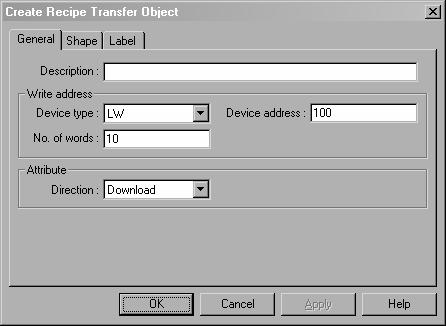 3.22 Recipe Transfer The Recipe Transfer part activates the transfer of a block of contiguous registers from the EasyView to the PLC or from the PLC to the EasyView.