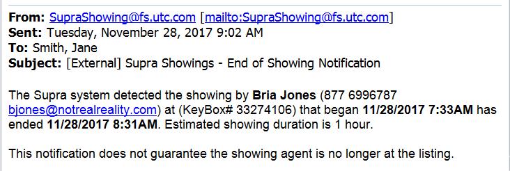 End of Showing notification allows the listing agent and designated recipients to see when the showing ended for the property.