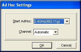 3. Click Initiate Ad Hoc. The Ad Hoc Setting screen displays: Figure 2-9 4. In the Start Ad Hoc drop-down list, select the wireless standard (802.11g or 802.