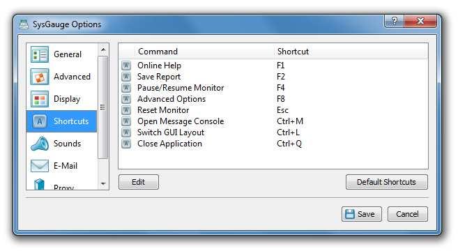 Save Report - this keyboard shortcut saves a system monitoring report. Pause/Resume Monitor - this keyboard shortcut pauses or resumes the system monitor.