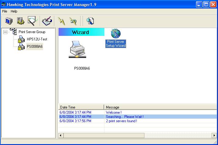 Print Server Configuration Utility Once started, the Print Server Manager program will search your network for any attached HWPS12UG print server.