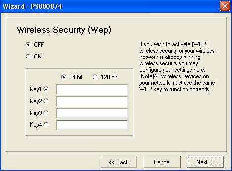 Step 9: If your wireless router or access point has WEP active, please change the settings
