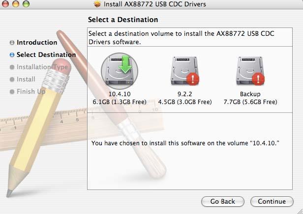 When the Install AX88772 USB CDC Drivers screen appears,