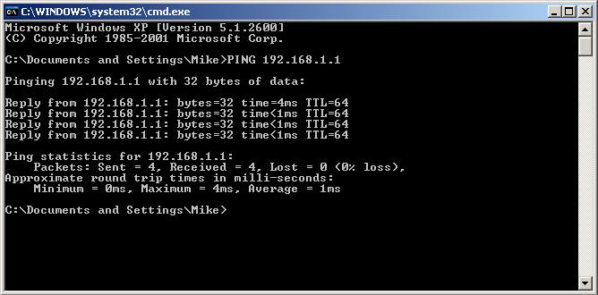 ping Command The ping command is useful in resolving many network connectivity issues. This command verifies connectivity between the PC and the device addressed by a specific IP address.