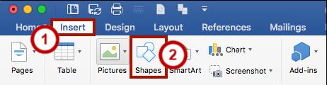 Inserting Shapes The following explains how to insert a variety of predefined shapes into your Word document: 1.
