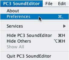 SoundEditor application. Information on configuring Preferences appears later in this chapter. FILE: The FILE menu allows you to Load or Save PC3 Data files.