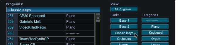 Bank Selection and Sorting Options The buttons on the right side of the Program Window allow you to select how PC3 Programs