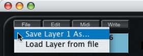 Layers Toolbar The Layers Toolbar allows you to access the File, Edit, MIDI & Write functions associated with the Layers window. A description of each Toolbar function follows.