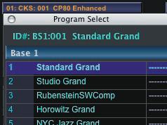 In the Program Select window you can freely switch banks, change the sort order, or use the Search function to locate and select a new Program.